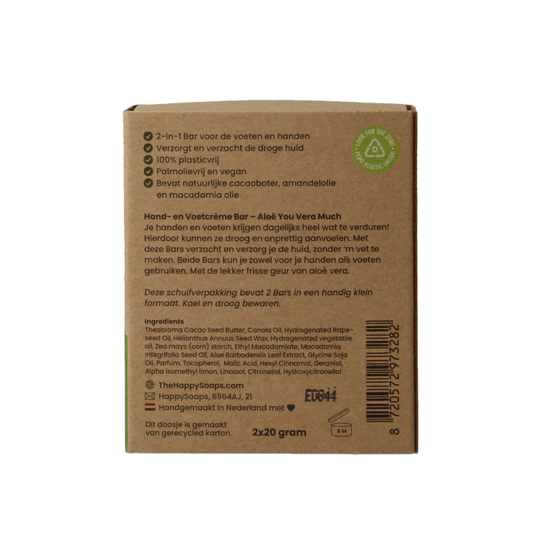 Happysoaps Hand & voetcreme bar aloe vera 40 Gram