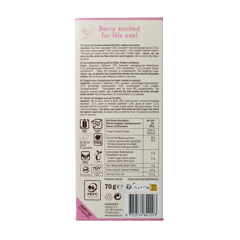 Lovechock Raspberry rosemary bio 70 Gram