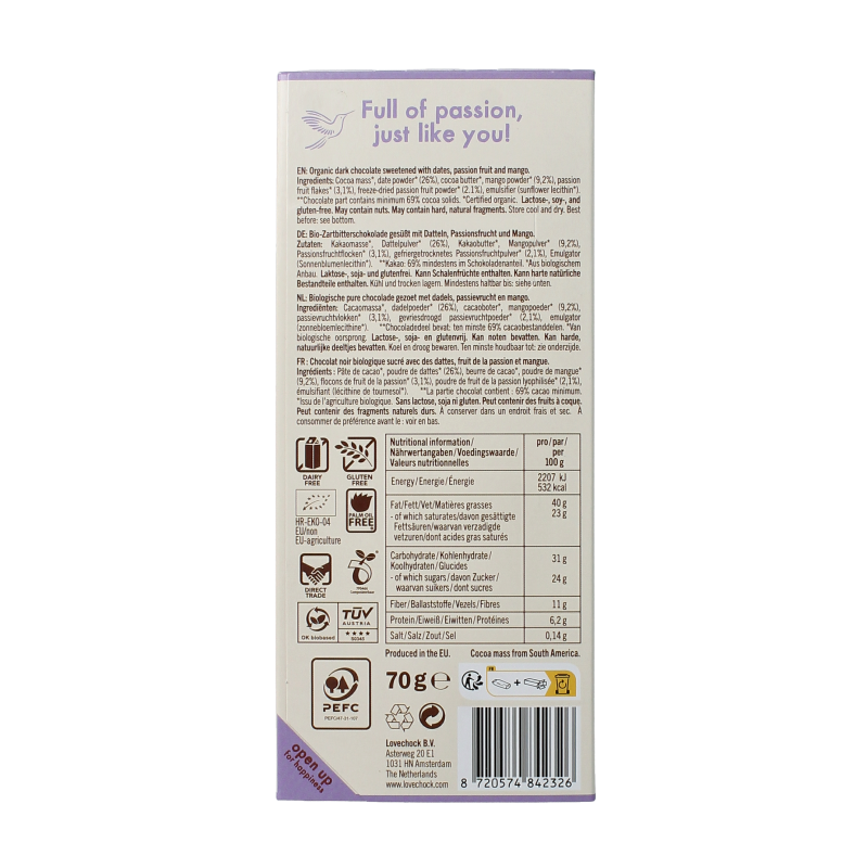 Lovechock Passionfruit mango bio 70 Gram