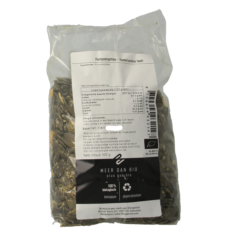 Bionut Pompoenpitten Nederlandse teelt bio 500 Gram