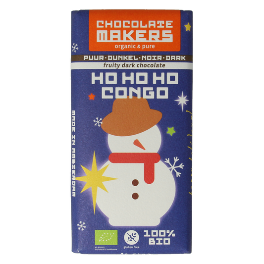 Chocolatemakers Kerstreep ho ho ho Congo 68% puur bio 80 Gram