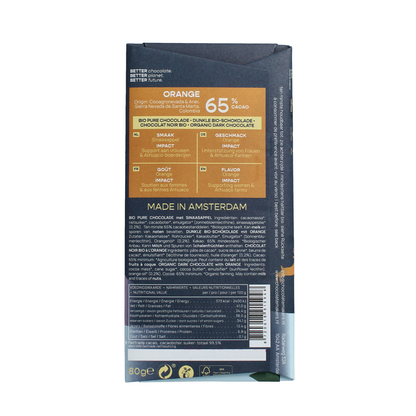 Chocolatemakers Kerstreep Colombia puur 65% orange bio 80.00 Gram