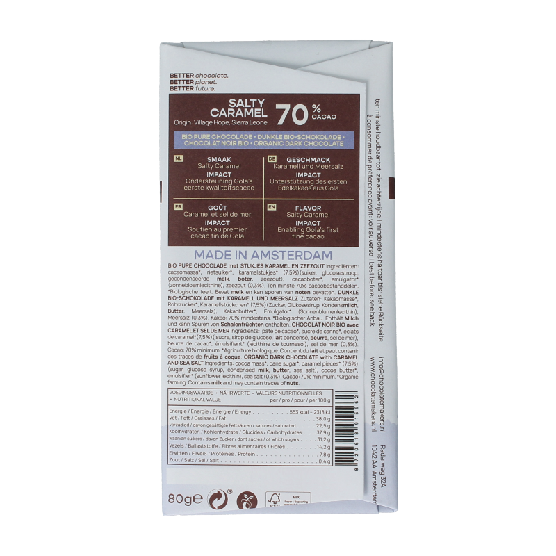 Chocolatemakers Sierra Leone salty caramel 70% bio 80 Gram