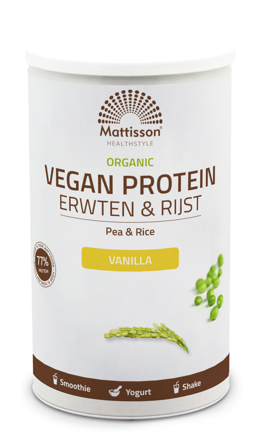 Mattisson Vegan protein erwten & rijst vanille bio 500 Gram