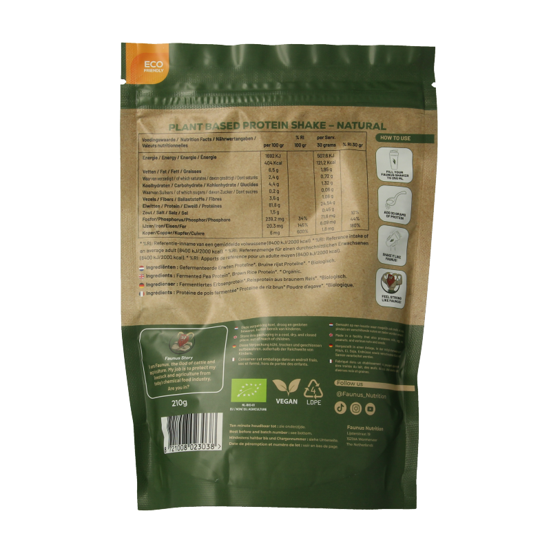 Faunus Nutrition Proteine gefermenteerd naturel bio 210 Gram