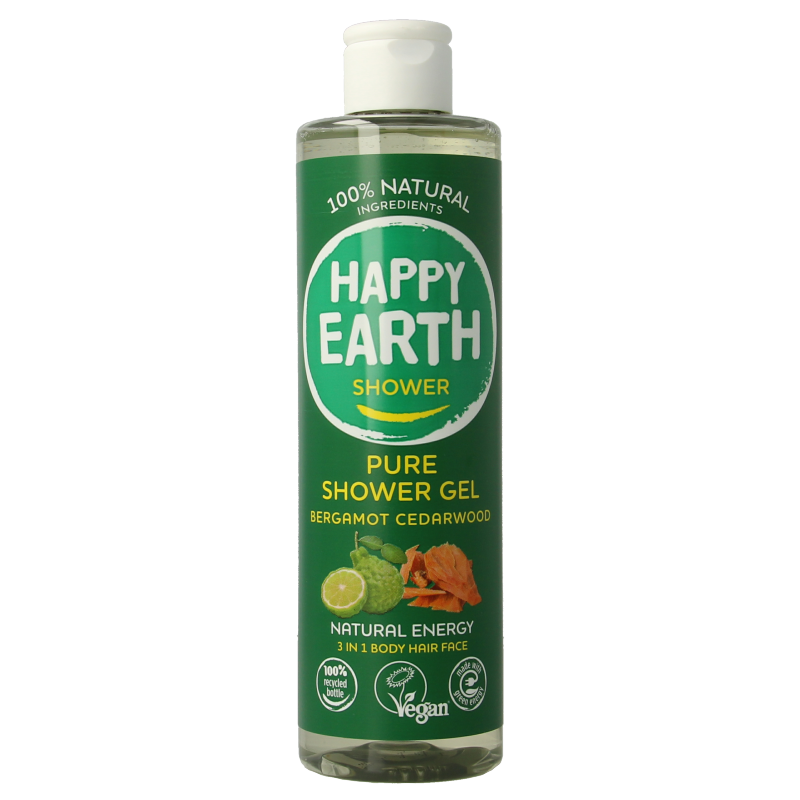 Happy Earth Douchegel bergamot cedarwood 300 Milliliter