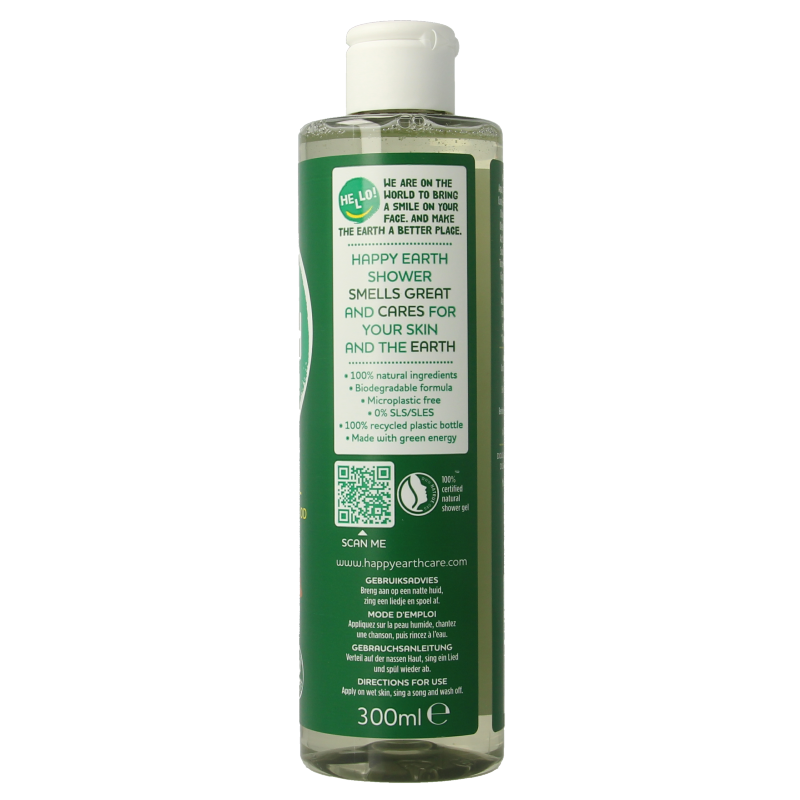 Happy Earth Douchegel bergamot cedarwood 300 Milliliter