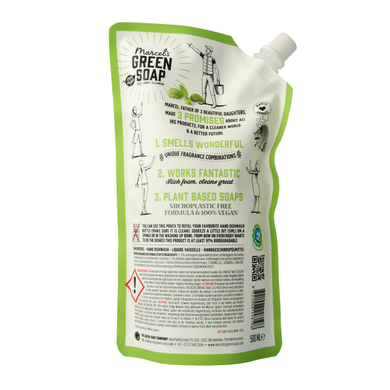Marcel's Green Soap Afwasmiddel basilicum & vertivert gras navulling 500 Milliliter