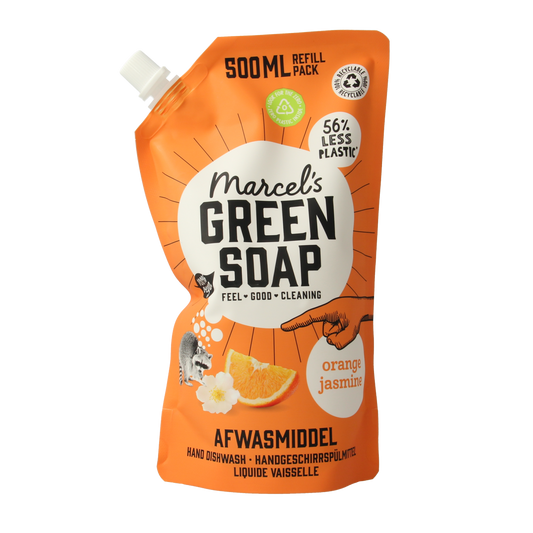 Marcel's Green Soap Afwasmiddel sinaasappel & jasmijn navulling 500.00 Milliliter