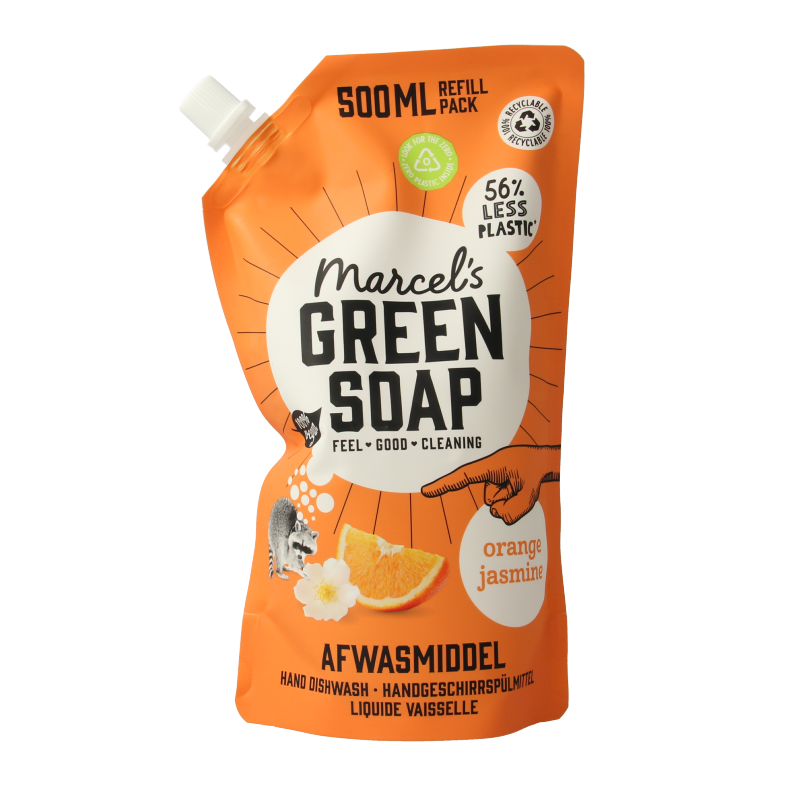 Marcel's Green Soap Afwasmiddel sinaasappel & jasmijn navulling 500 Milliliter
