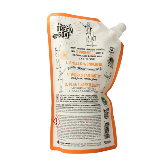 Marcel's Green Soap Afwasmiddel sinaasappel & jasmijn navulling 500 Milliliter