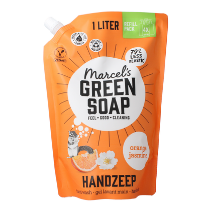 Marcel's Green Soap Handzeep sinaasappel & jasmijn navulling 1000.00 Milliliter