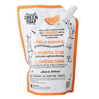 Marcel's Green Soap Handzeep sinaasappel & jasmijn navulling 1000.00 Milliliter