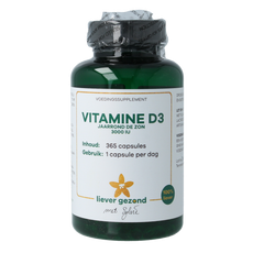 Liever Gezond Vitamine D3 75 mcg jaarrond levenslicht 365.00 Softgels
