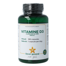 Liever Gezond Vitamine D3 25 mcg jaarrond levenslicht 365.00 Softgels