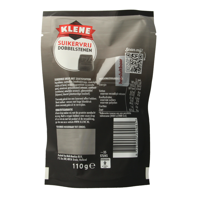 Klene Dubbelzout dobbelstenen suikervrij zakje 110 Gram