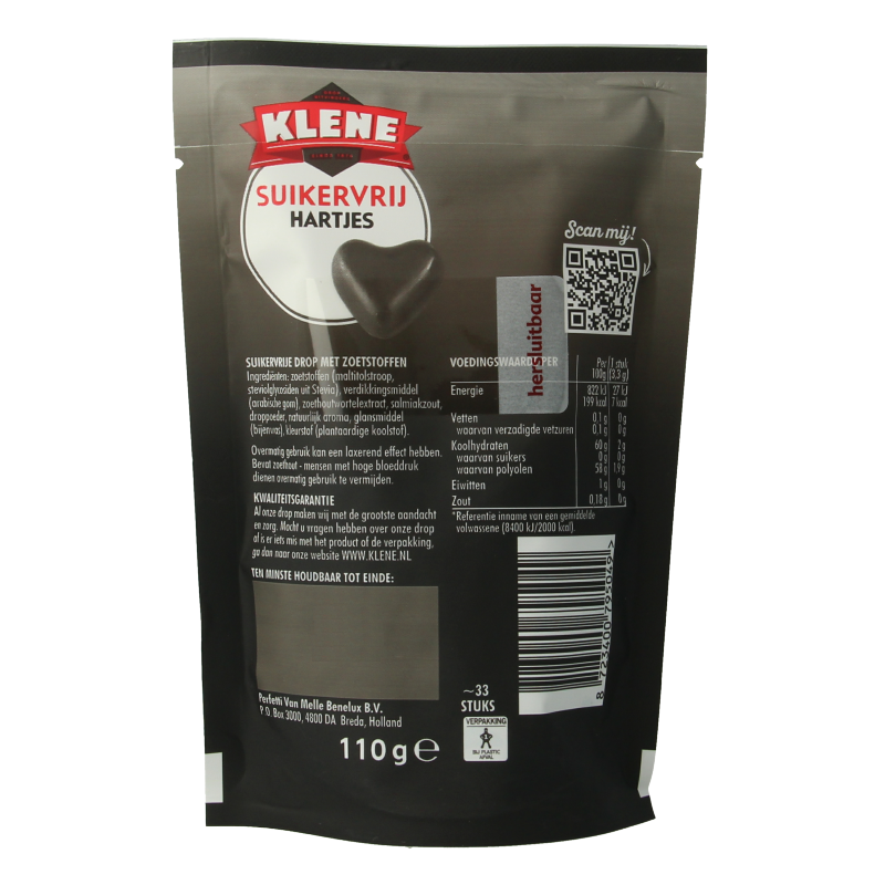 Klene Zoethouten hartjes suikervrij 110 Gram