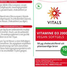 Vitals Vitamine D3 2000 ie Vegan Softgels 100.00 Softgels
