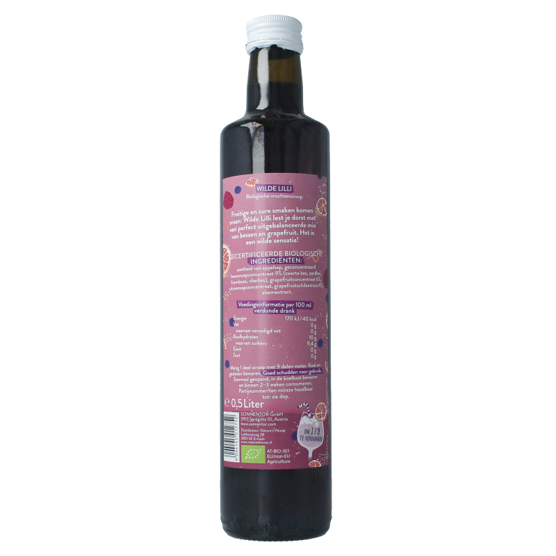 Sonnentor Wilde lilli mocktail siroop alcoholvrij bio 500 Milliliter