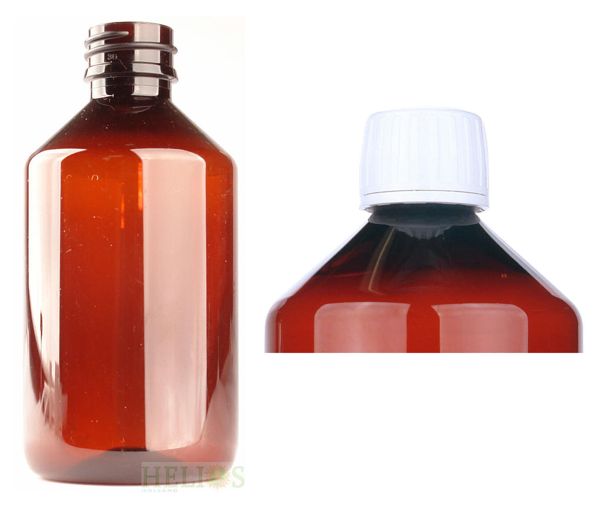 Helios Holland PET medicijnfles 250ml amber incl witte dop 15.00 Stuks
