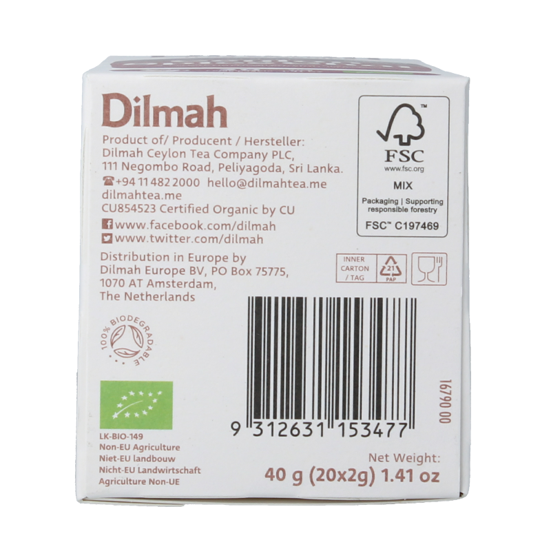 Dilmah Ceylon spice chai tea bio 20 Zakjes