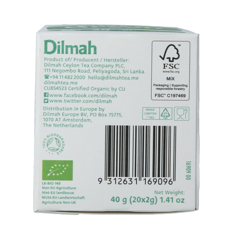 Dilmah Pure ceylon green tea bio 20 Zakjes
