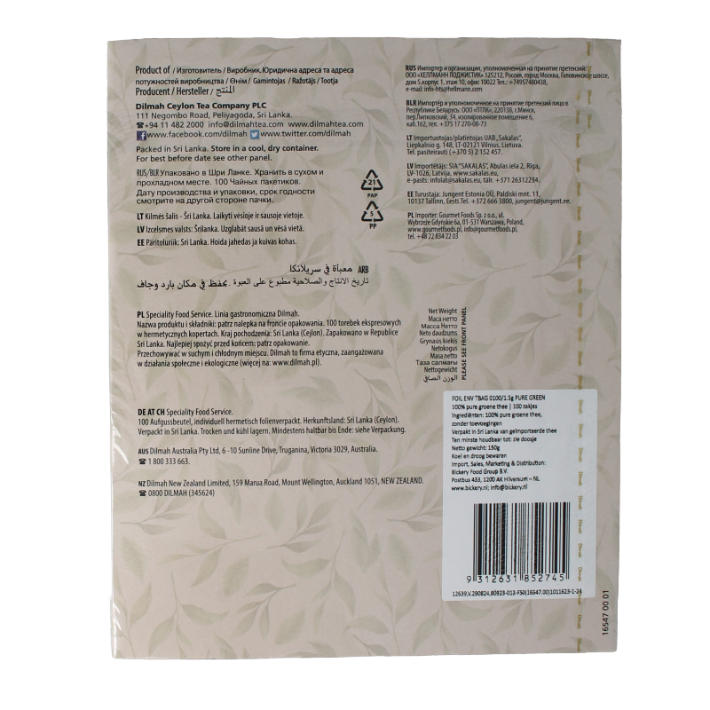 Dilmah Pure green tea 100 Zakjes