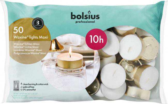 Bolsius Horeca maxi waxine lichten 10uur wit 50 Stuks