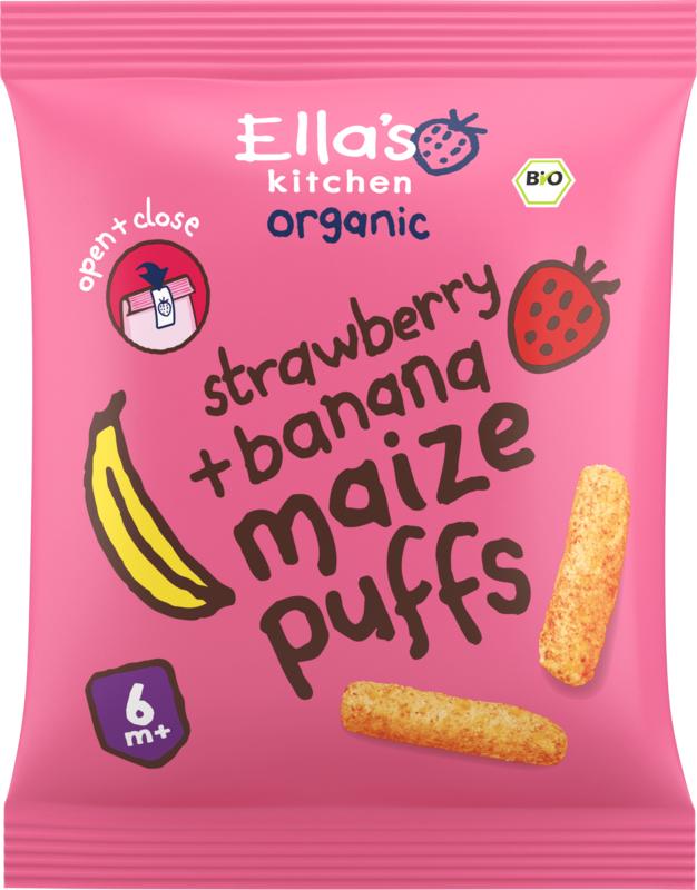 Ella's Kitchen Maize puffs aardbei/banaan 6+ maanden bio 20 Gram