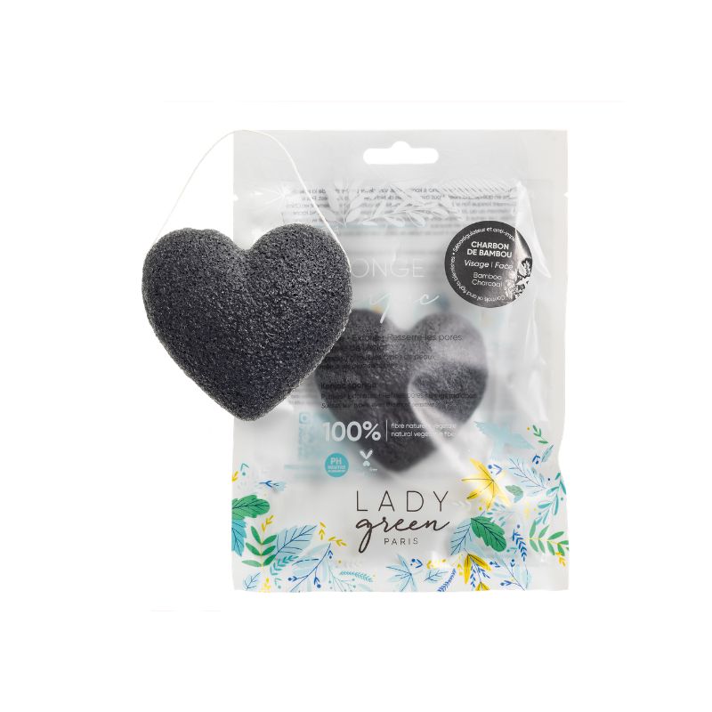 Lady Green Konjac gezichtsspons charcoal 1.00 Stuks